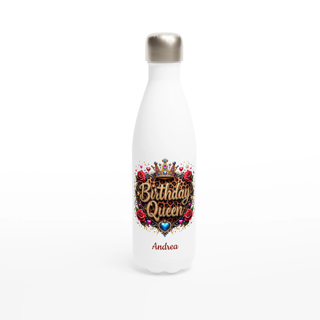 Birthday Queen - White 17oz Stainless Steel Water Bottle Default Title Personalised Water Bottle Birthday customise Globally Fulfilled Mum Name personalise