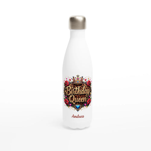 Birthday Queen - White 17oz Stainless Steel Water Bottle Default Title Personalised Water Bottle Birthday customise Globally Fulfilled Mum Name personalise