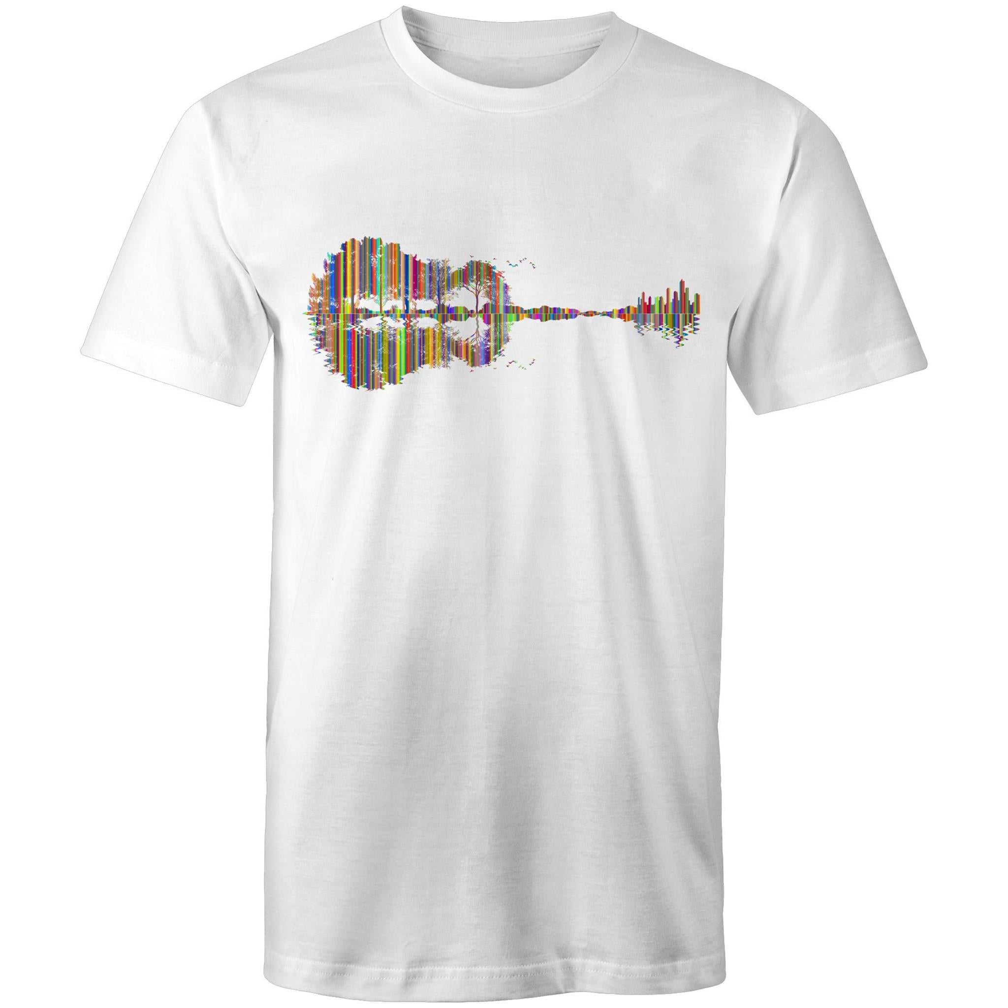Guitar Reflection In Colour - Mens T-Shirt White Mens T-shirt Music Printed In Australia
