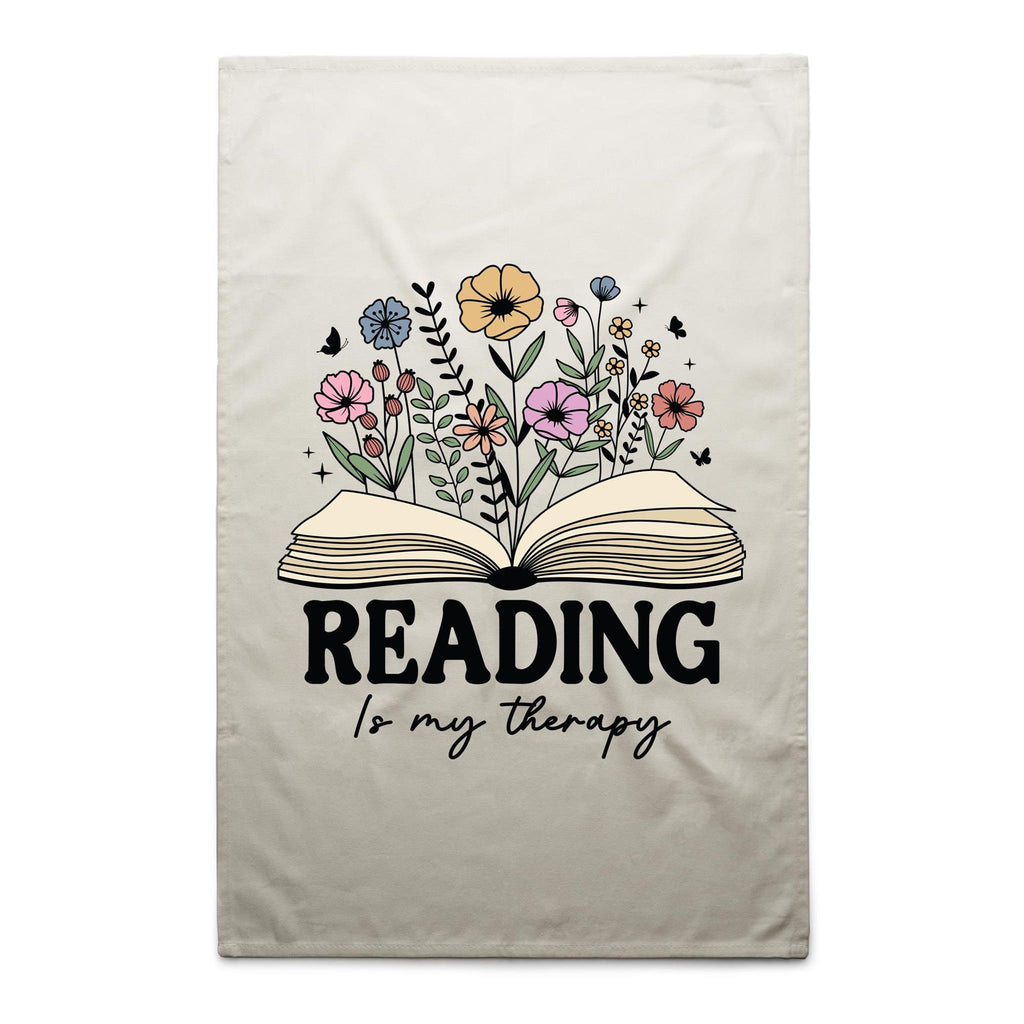 Reading Is My Therapy - AS Colour Tea Towel Cream One Size Tea Towel Printed In Australia Reading