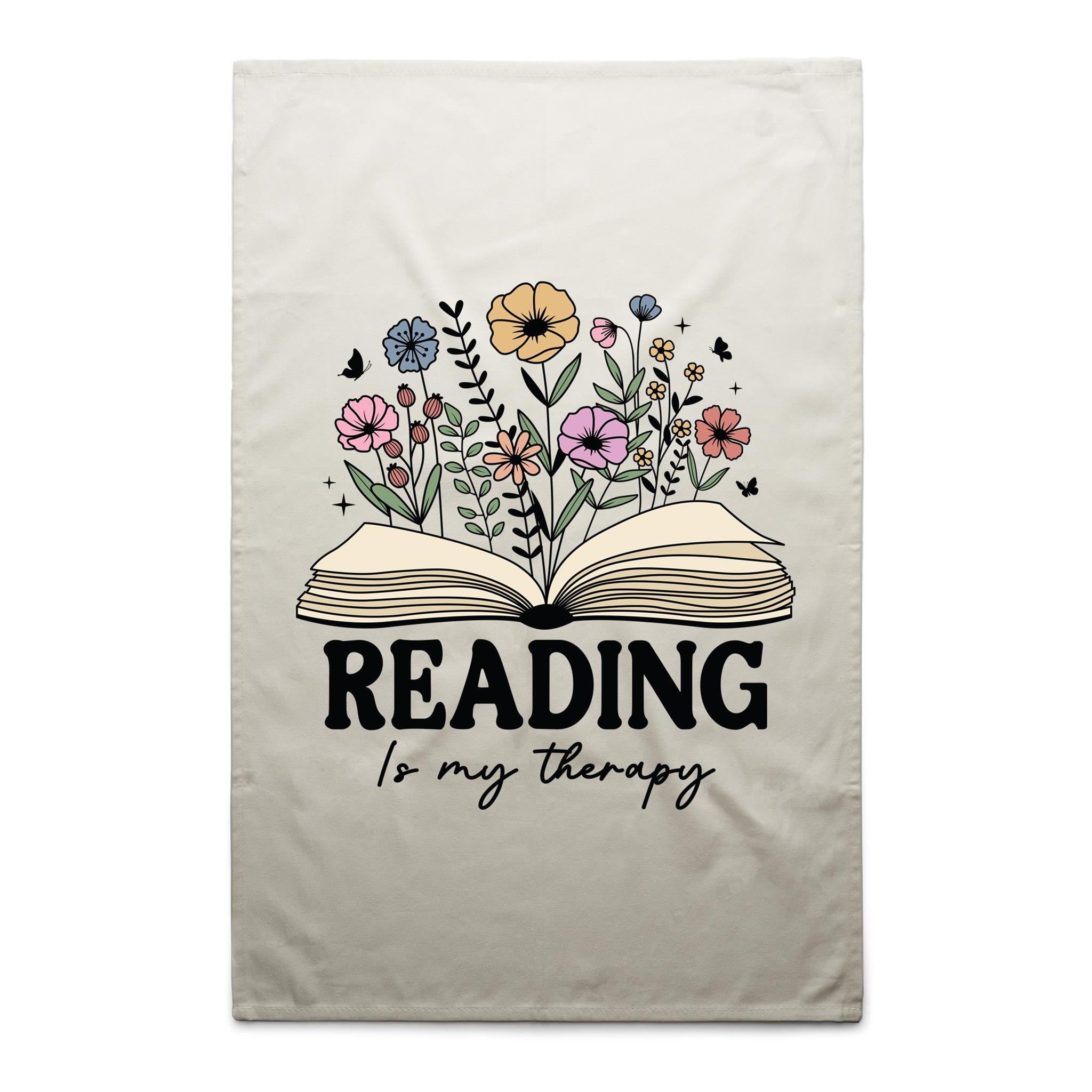 Reading Is My Therapy - AS Colour Tea Towel Cream One Size Tea Towel Printed In Australia Reading