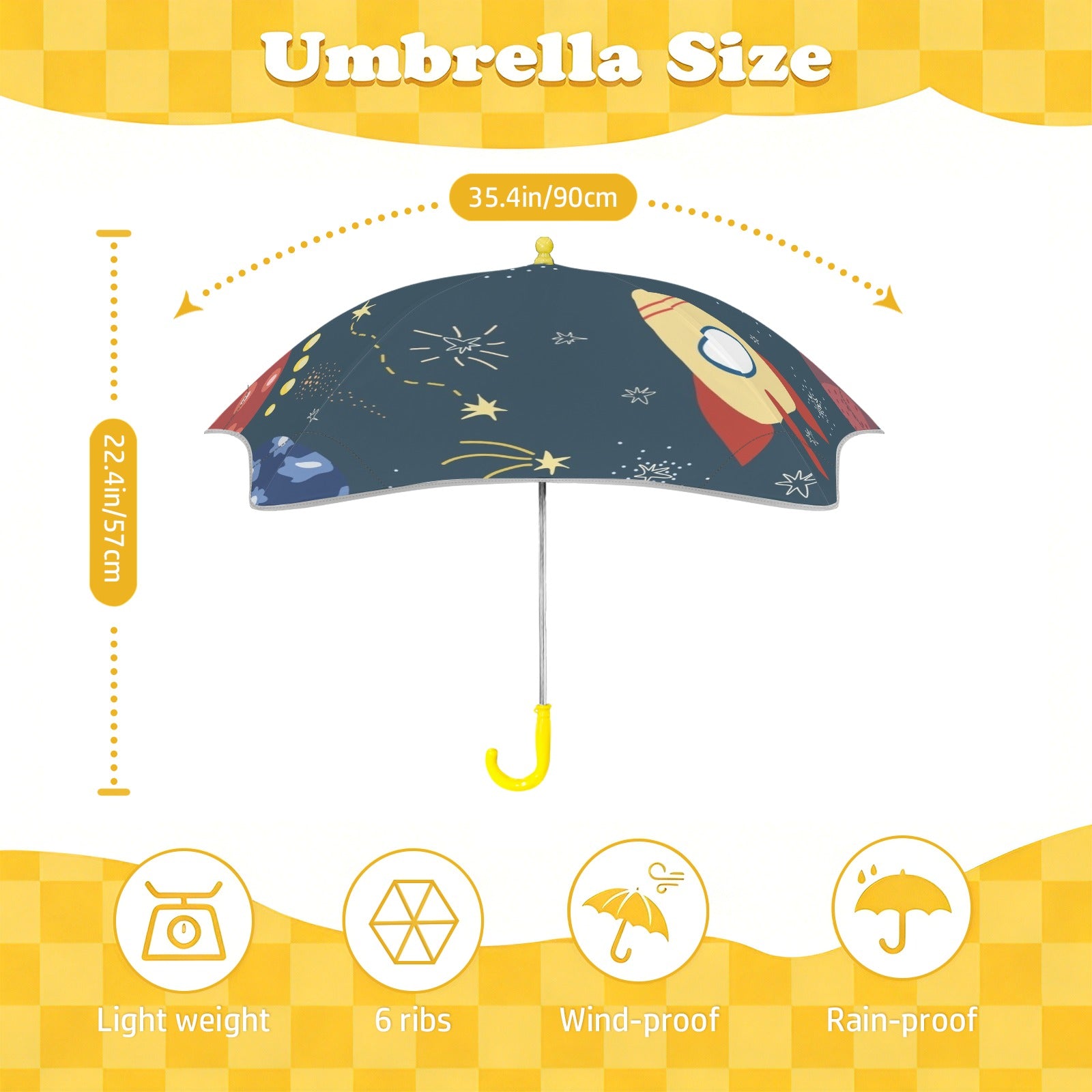 Rocket and Planets In Space Kids Safe Round Corner Umbrella Kids Safe Round Corner Umbrella Printed Offshore Space
