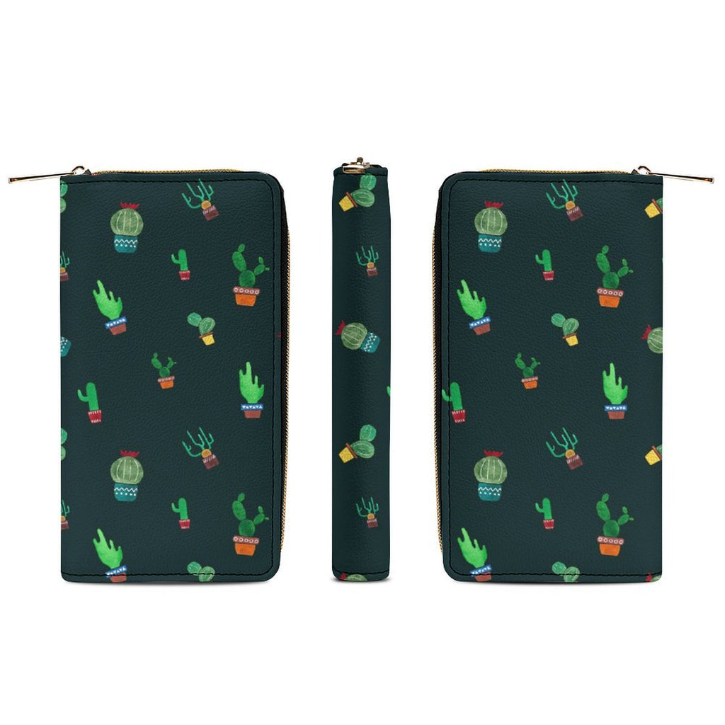 Cactus On Black -  PU Leather Wallet