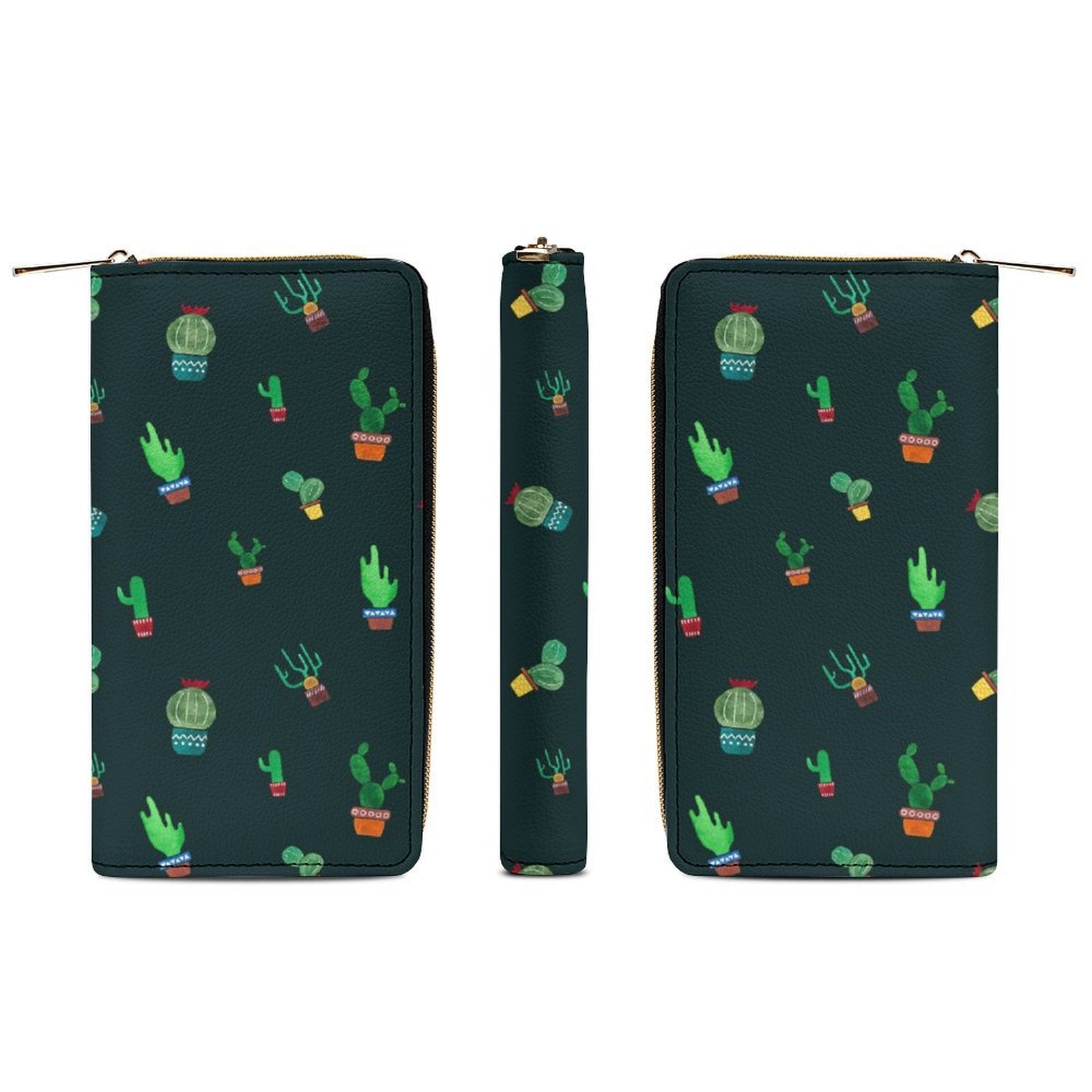 Cactus On Black -  PU Leather Wallet