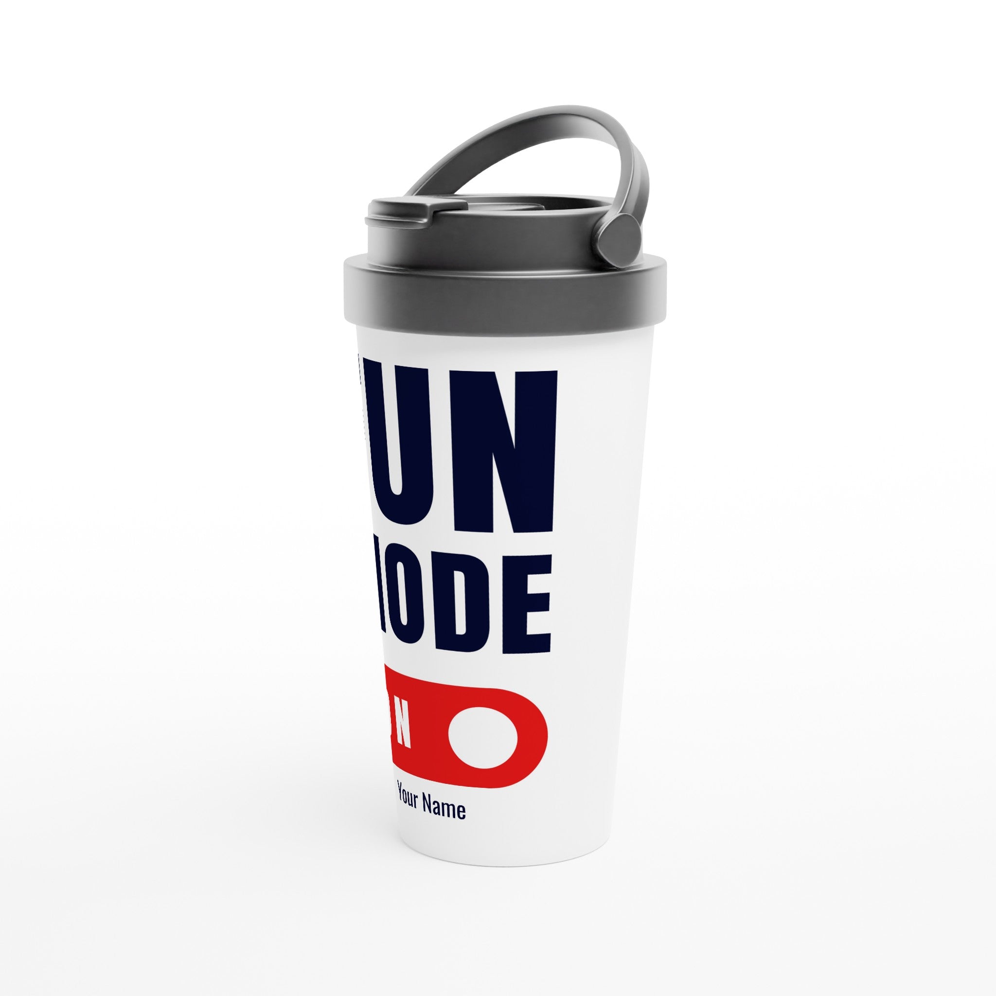 Personalised - Fun Mode On - White 15oz Stainless Steel Travel Mug Personalised Travel Mug coffee Globally Fulfilled