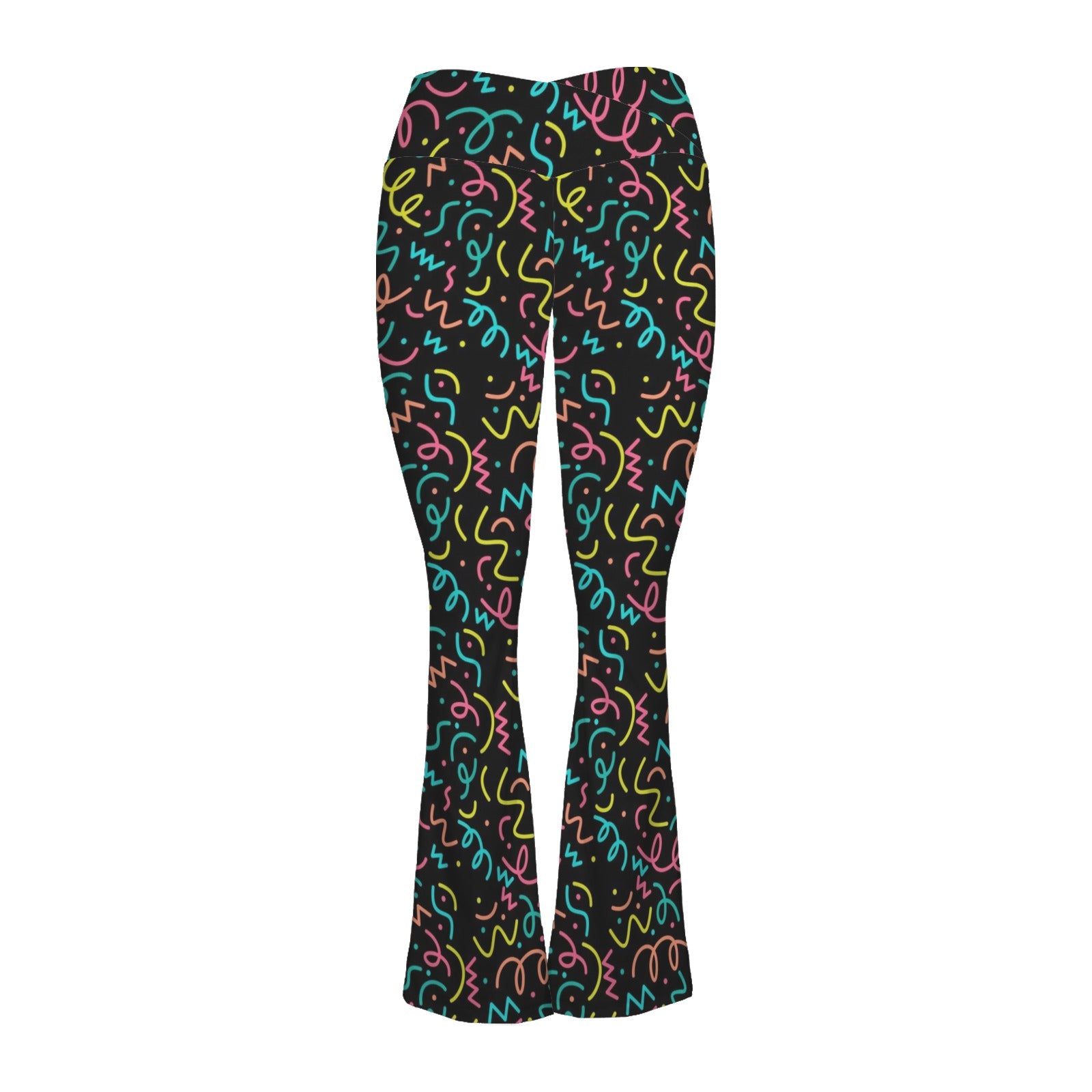 Squiggle Time High Waist Crossover Tummy Control Flare Leggings High Waist Flare Leggings Printed Offshore