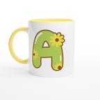 Personalised Initial With Flowers White 11oz Ceramic Mug with Color Inside Ceramic Yellow Personalised 11oz Mug customise Globally Fulfilled Name personalise