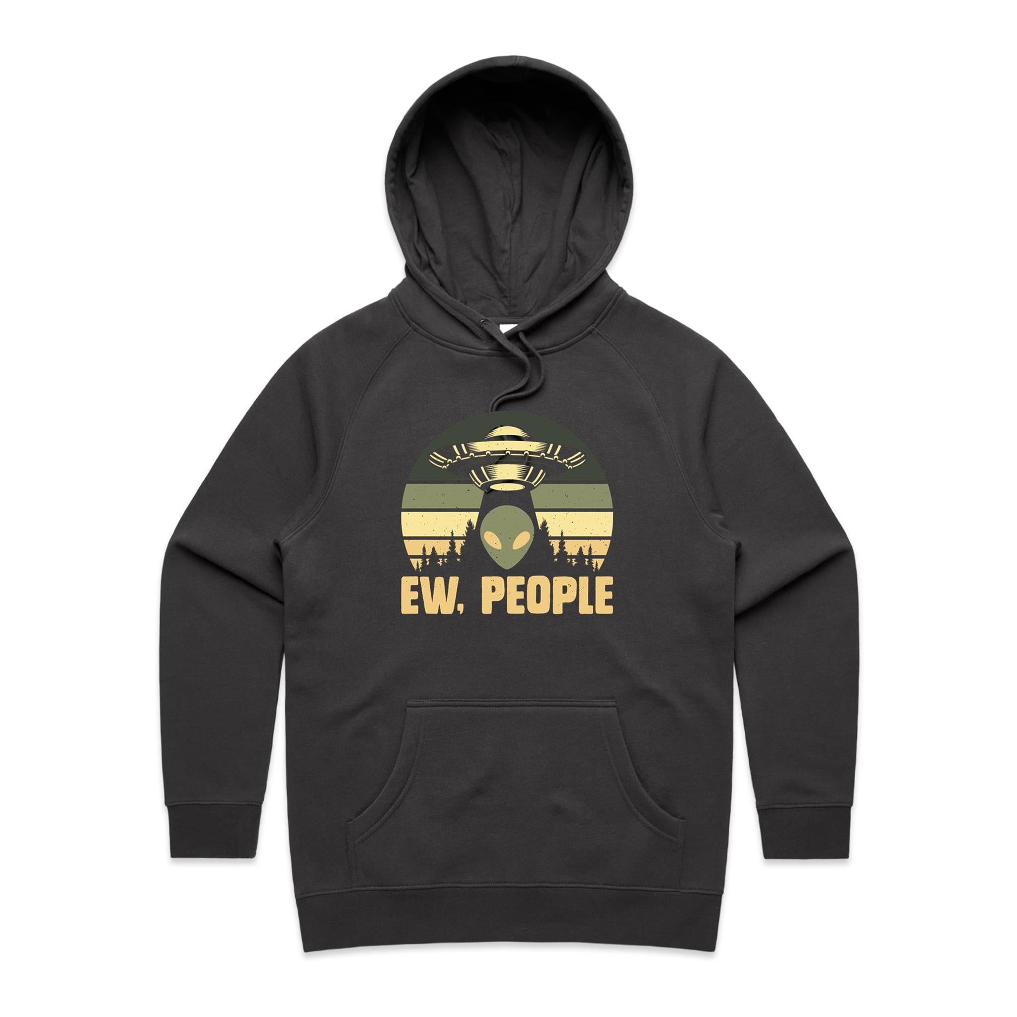 Alien UFO, Ew People - Womens Hoodie Coal Womens Hoodie Printed In Australia Sci Fi