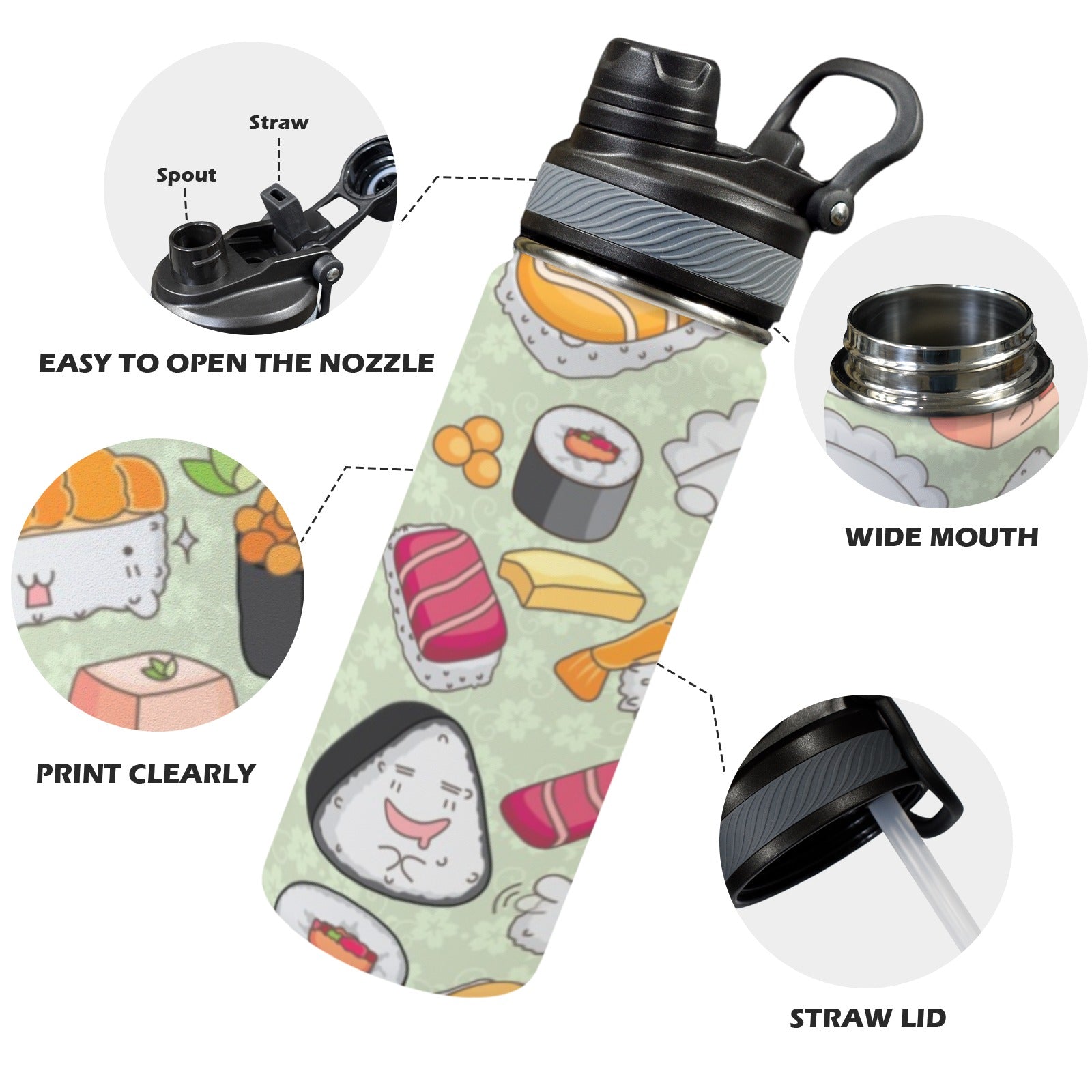 Sushi - Insulated Water Bottle with Dual-Use Lid (18oz) Insulated Water Bottle with Dual-Use Lid (18oz) Food Printed Offshore