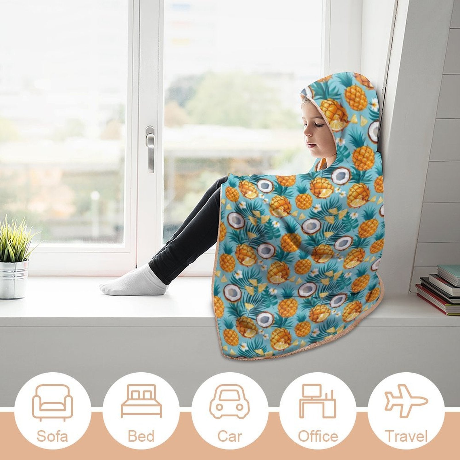 Pineapple Coconut Kids Hooded Blanket 100cm x 130cm