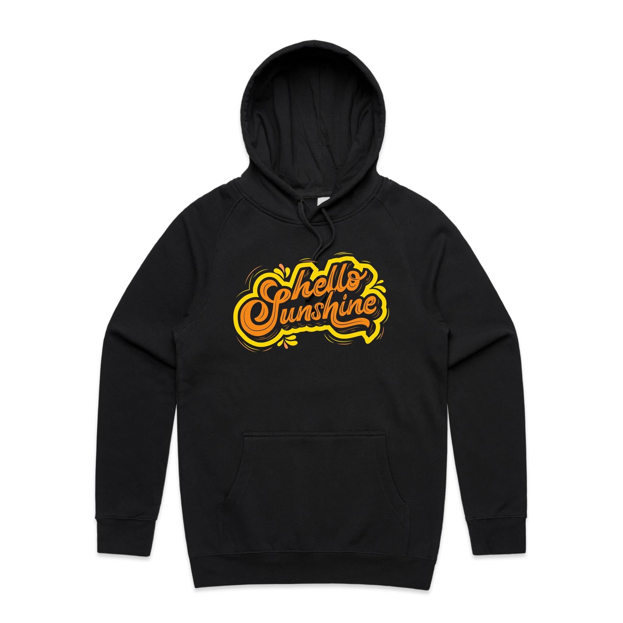 Hello Sunshine - Mens Hoodie Black Mens Hoodie Printed In Australia Summer