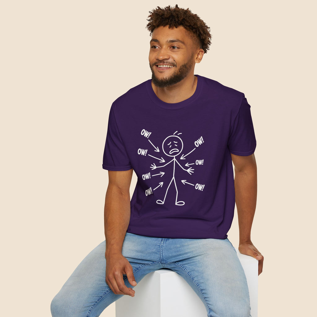 Ow! Everything Hurts Stick Figure Unisex T-Shirt Purple Unisex Adult T-shirt Globally Fulfilled
