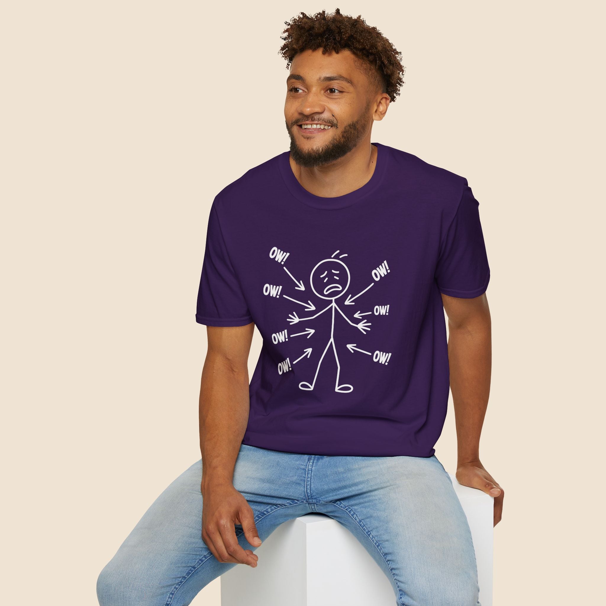 Ow! Everything Hurts Stick Figure Unisex T-Shirt Purple Unisex Adult T-shirt Globally Fulfilled