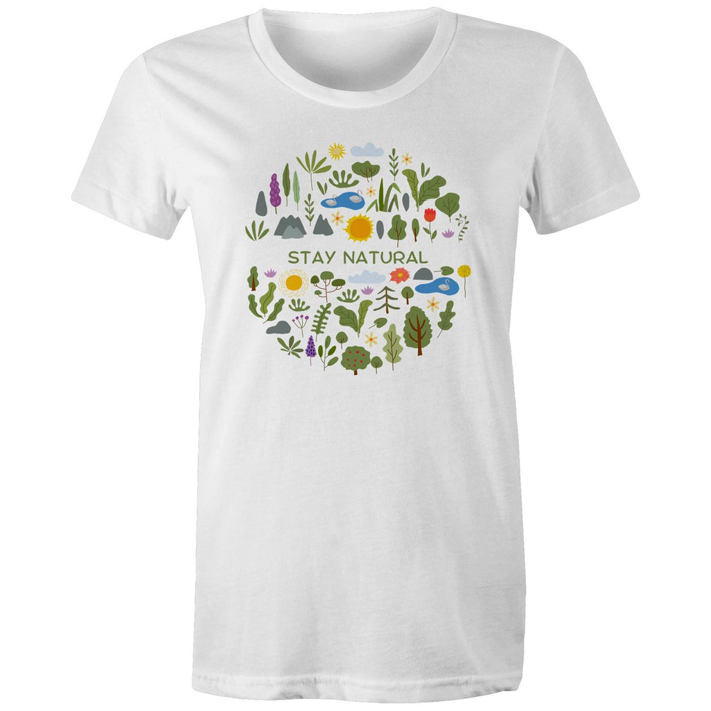 Stay Natural - Womens T-shirt White Womens T-shirt Plants Printed In Australia