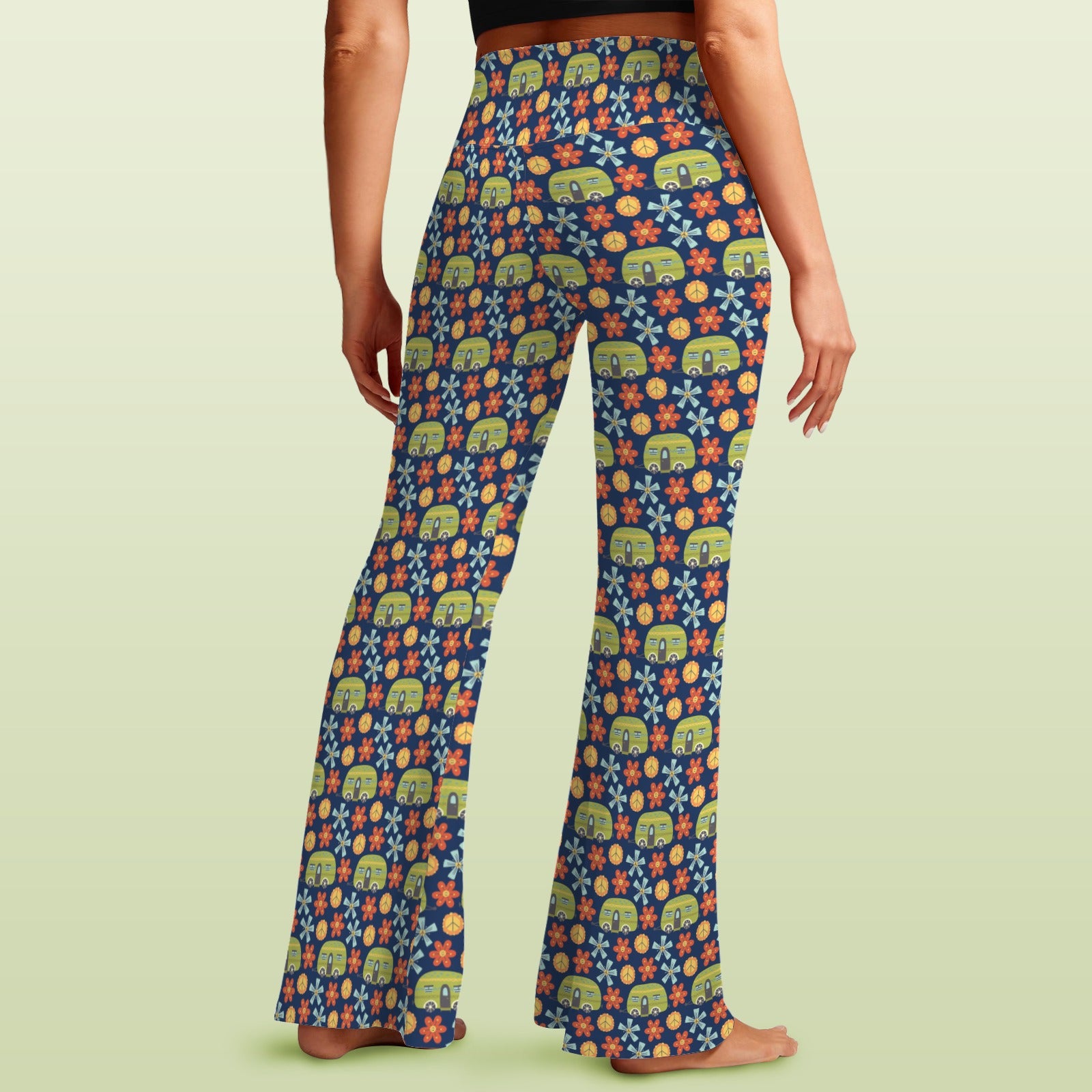 Hippie Caravan High Waist Crossover Tummy Control Flare Leggings High Waist Flare Leggings Printed Offshore Retro