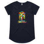 Melting Game Cube - Womens Scoop Neck T-Shirt Navy Womens Scoop Neck T-shirt Games Printed In Australia