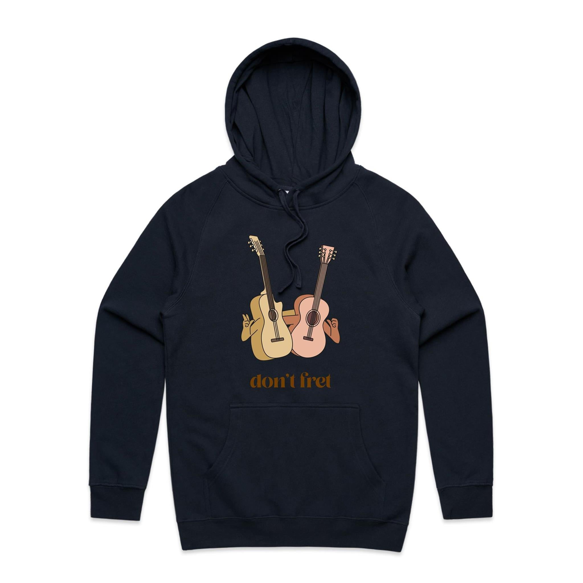 Guitars, Don't Fret - Mens Hoodie Navy Mens Hoodie Music Printed In Australia