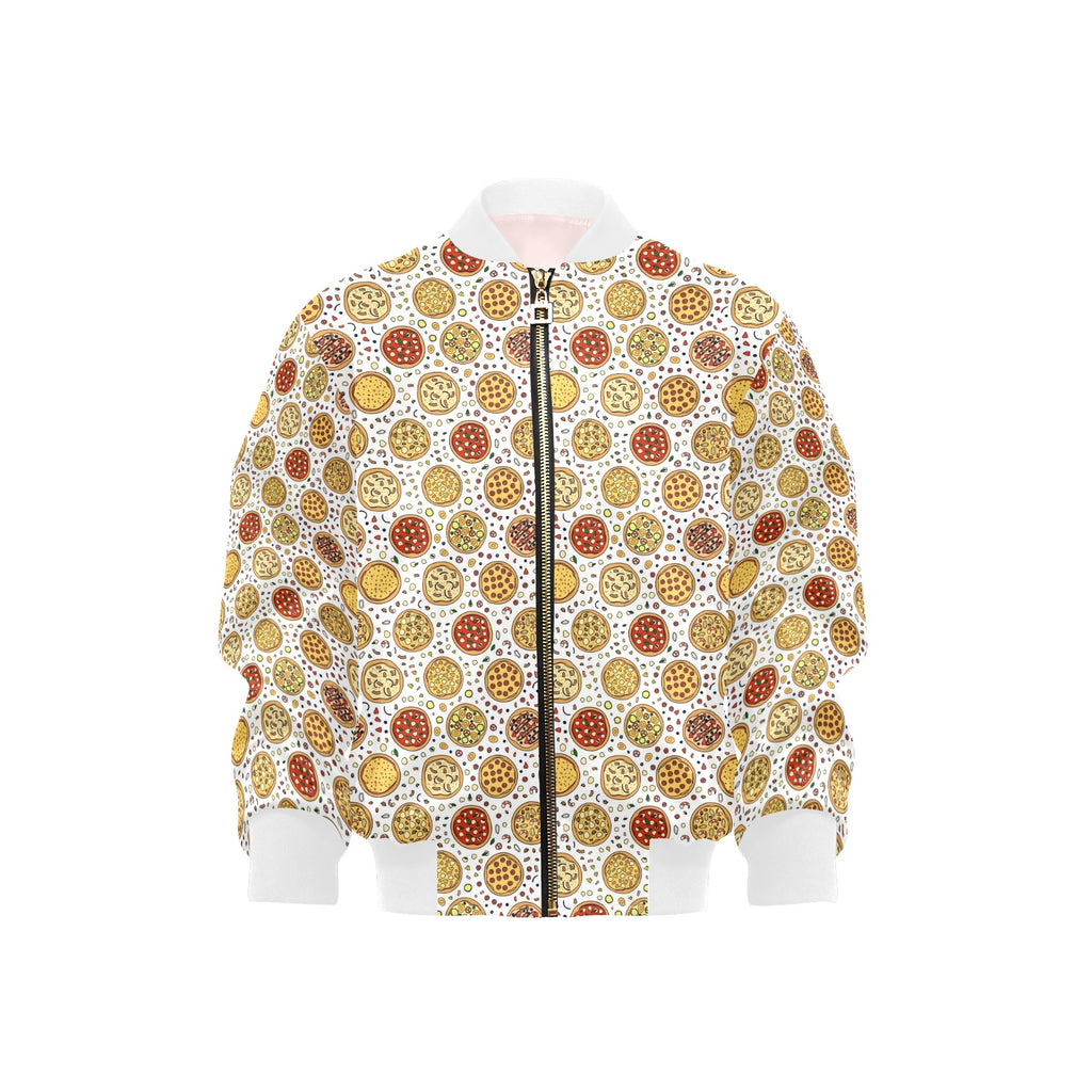 Round Pizzas On White Kids Bomber Jacket XL Kids Bomber Jacket Food Printed Offshore
