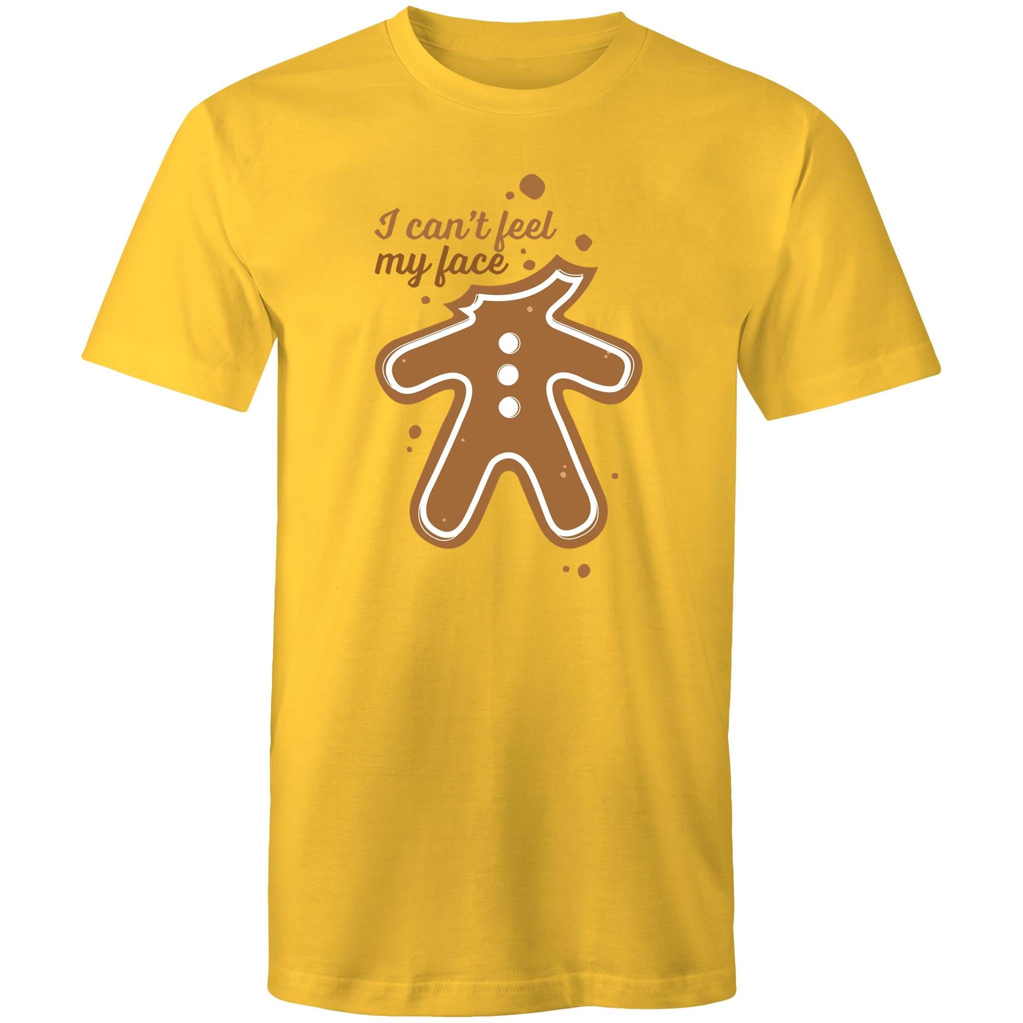 Gingerbread, I Can't Feel My Face - Mens T-Shirt Yellow Mens Christmas T-shirt Christmas Printed In Australia