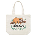 Sloth, I Like Naps Shoulder Canvas Tote Bag Default Title Large Tote Bag animal Printed In Australia