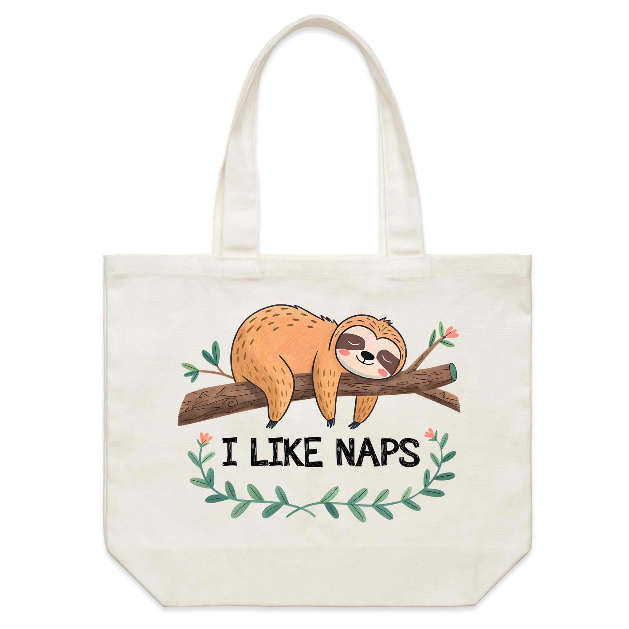 Sloth, I Like Naps - Shoulder Canvas Tote Bag Default Title Large Tote Bag animal Printed In Australia