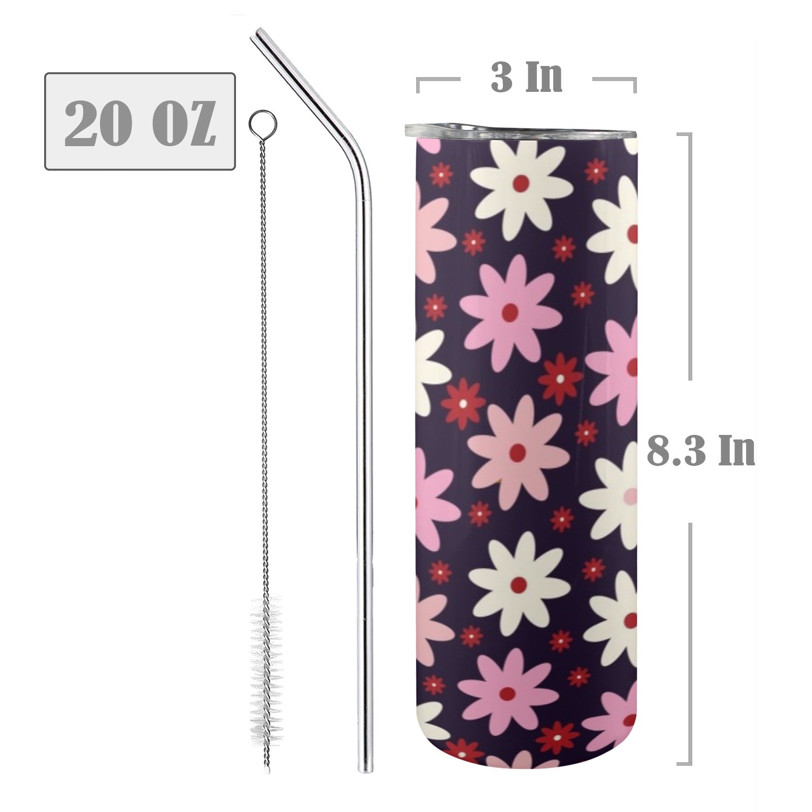 Pink Daisy - 20oz Tall Skinny Tumbler with Lid and Straw