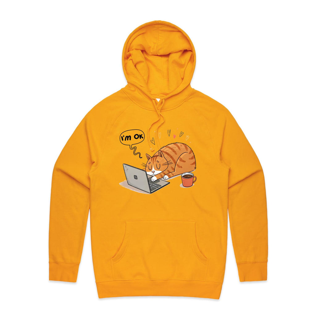 Cat Laptop, I'm OK - Mens Hoodie Gold Mens Hoodie animal Printed In Australia Tech