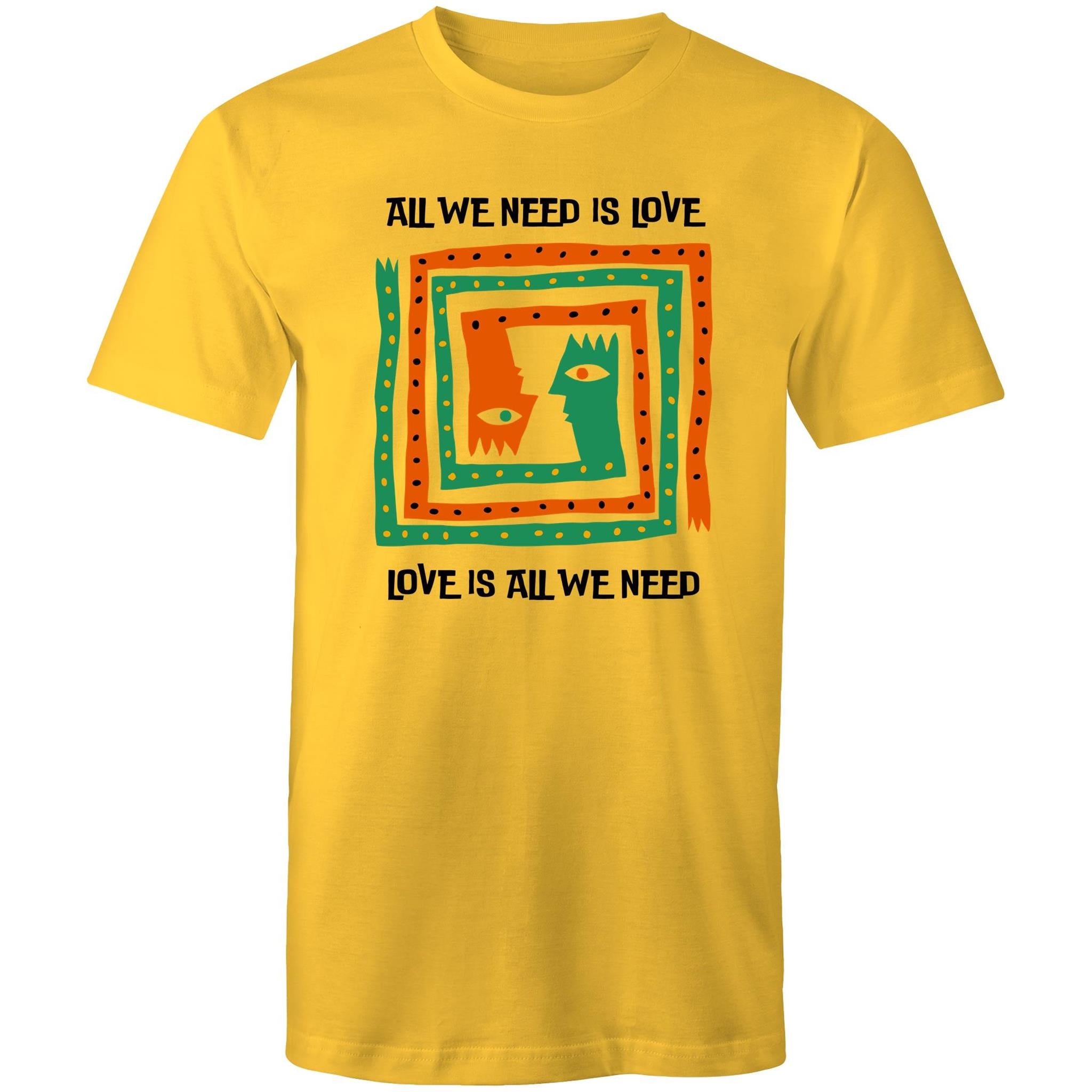 Love Is All We Need - Mens T-Shirt Yellow Mens T-shirt Love Printed In Australia
