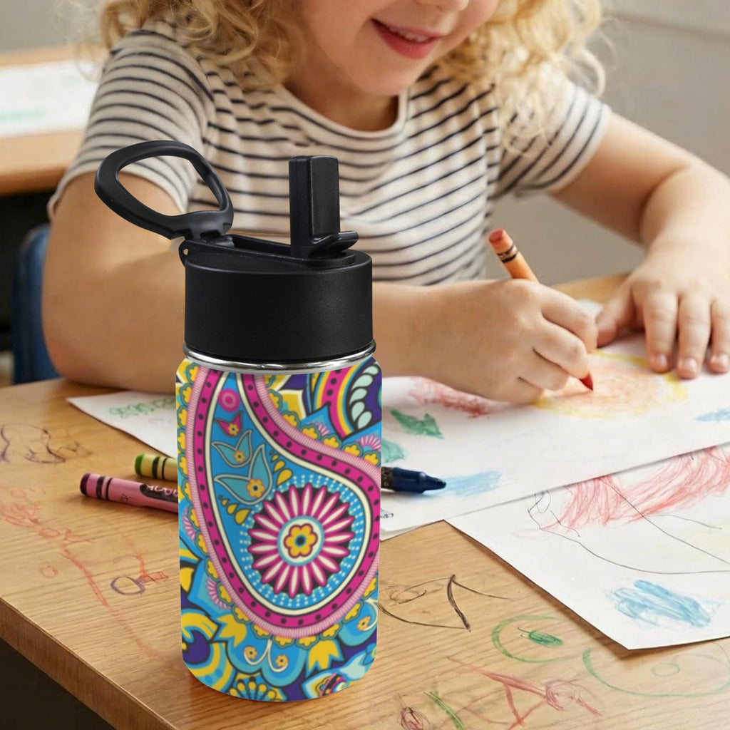 Bright Paisley 12oz Kids Water Bottle with Straw Lid