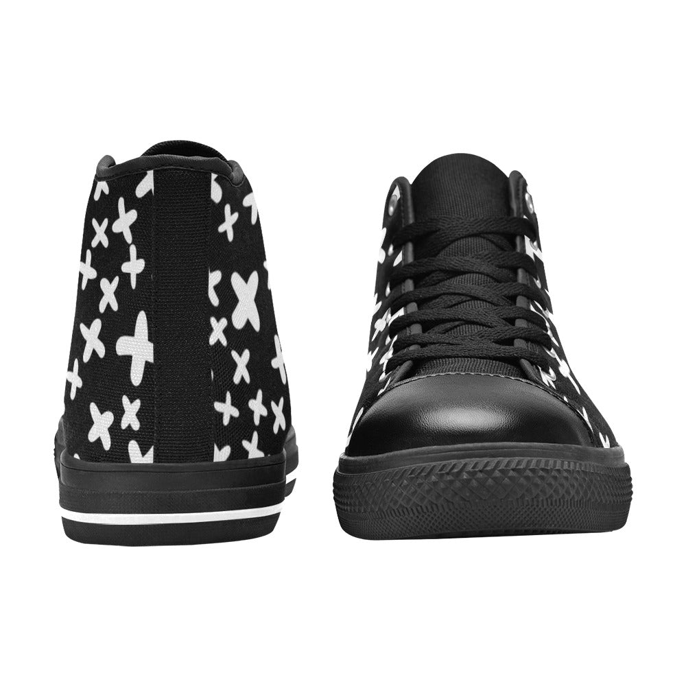 Black And White X's - Men's High Top Canvas Shoes