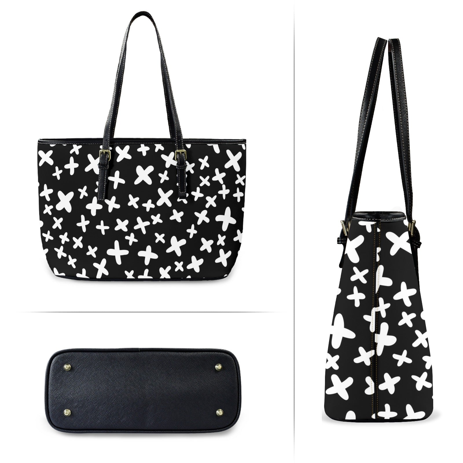 Black And White X's - PU Leather Tote Bag - Large