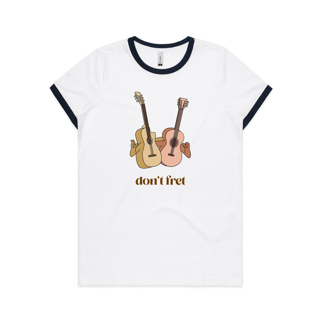 Guitars, Don't Fret - Women's Ringer Tee White Navy Womens Ringer T-shirt Music Printed In Australia