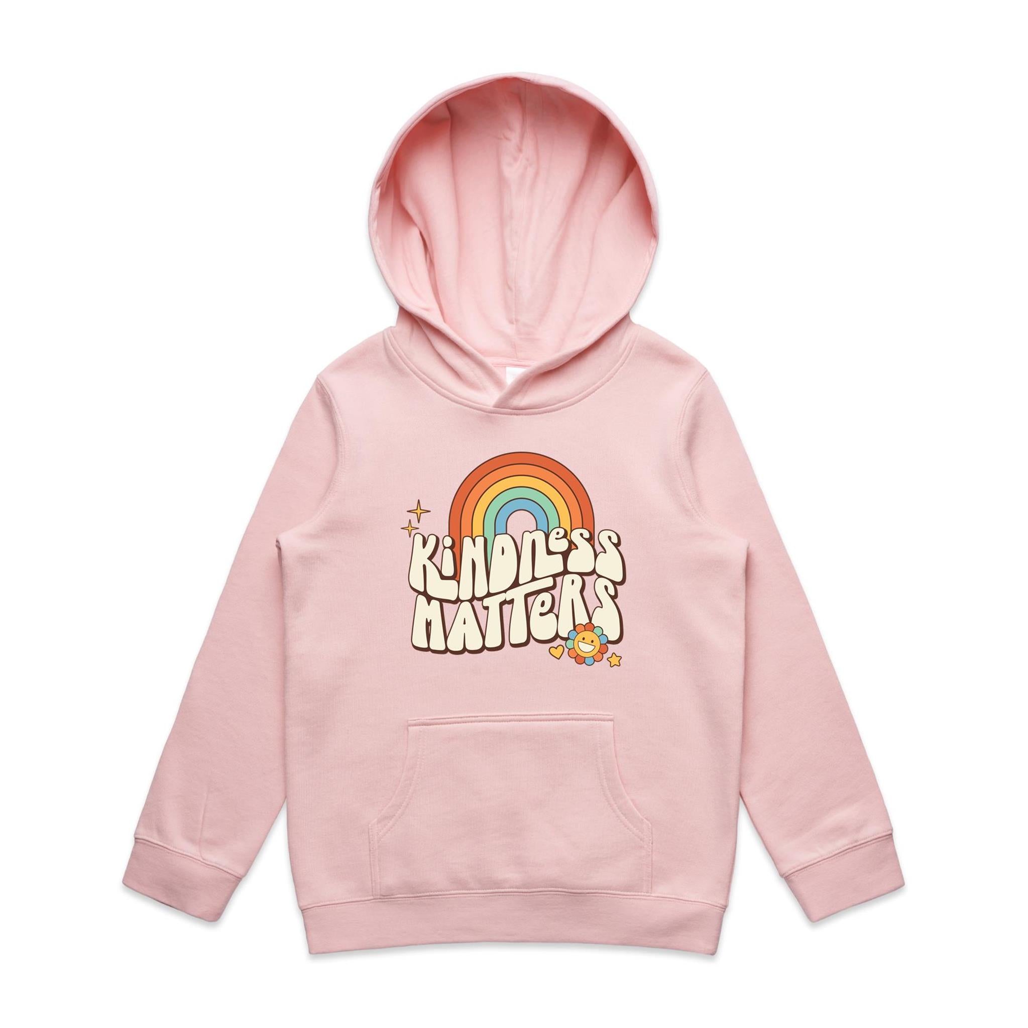 Kindness Matters - Kids Hoodie Pink Kids Hoodie Kindness Positivity Printed In Australia Retro