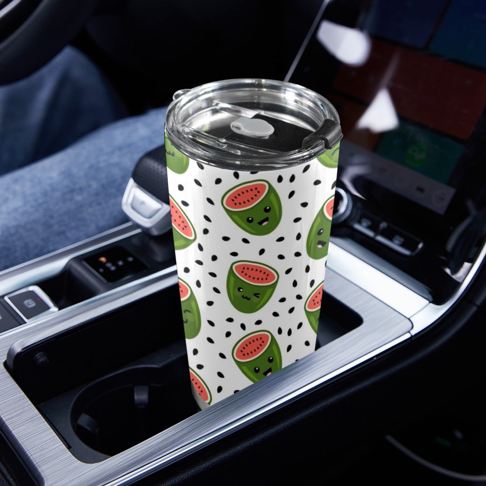 Happy Watermelon - 20oz Mobile Tumbler with Lid (Black Lock) 20oz Travel Mug Food Printed Offshore
