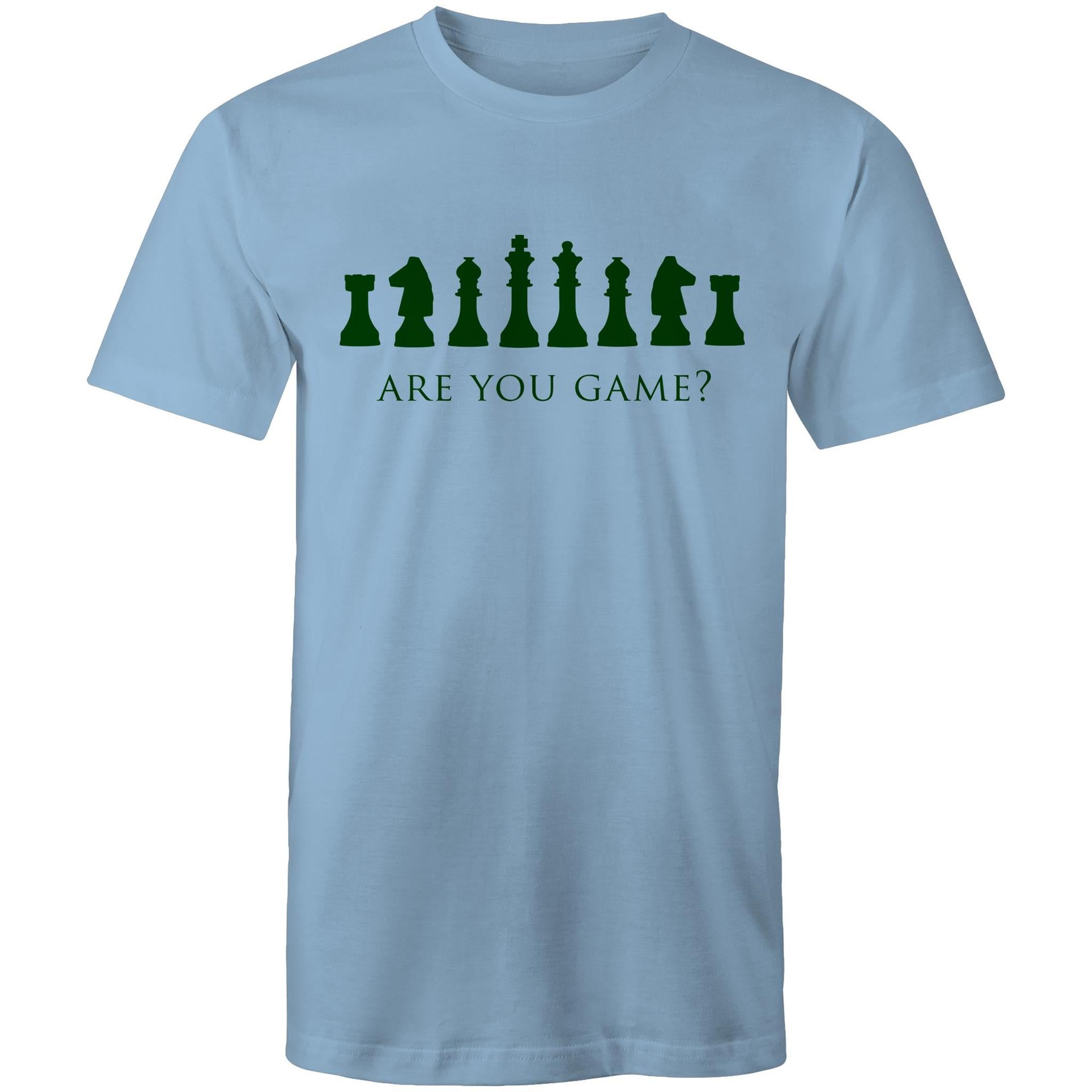 Are You Game, Chess - Mens T-Shirt Carolina Blue Mens T-shirt Chess Games Printed In Australia
