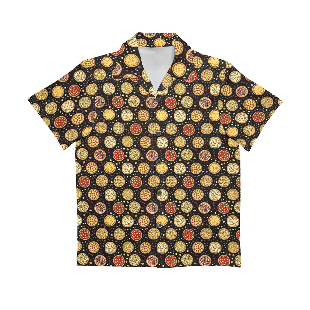 Round Pizzas On Black Senior Kids Hawaiian Shirt