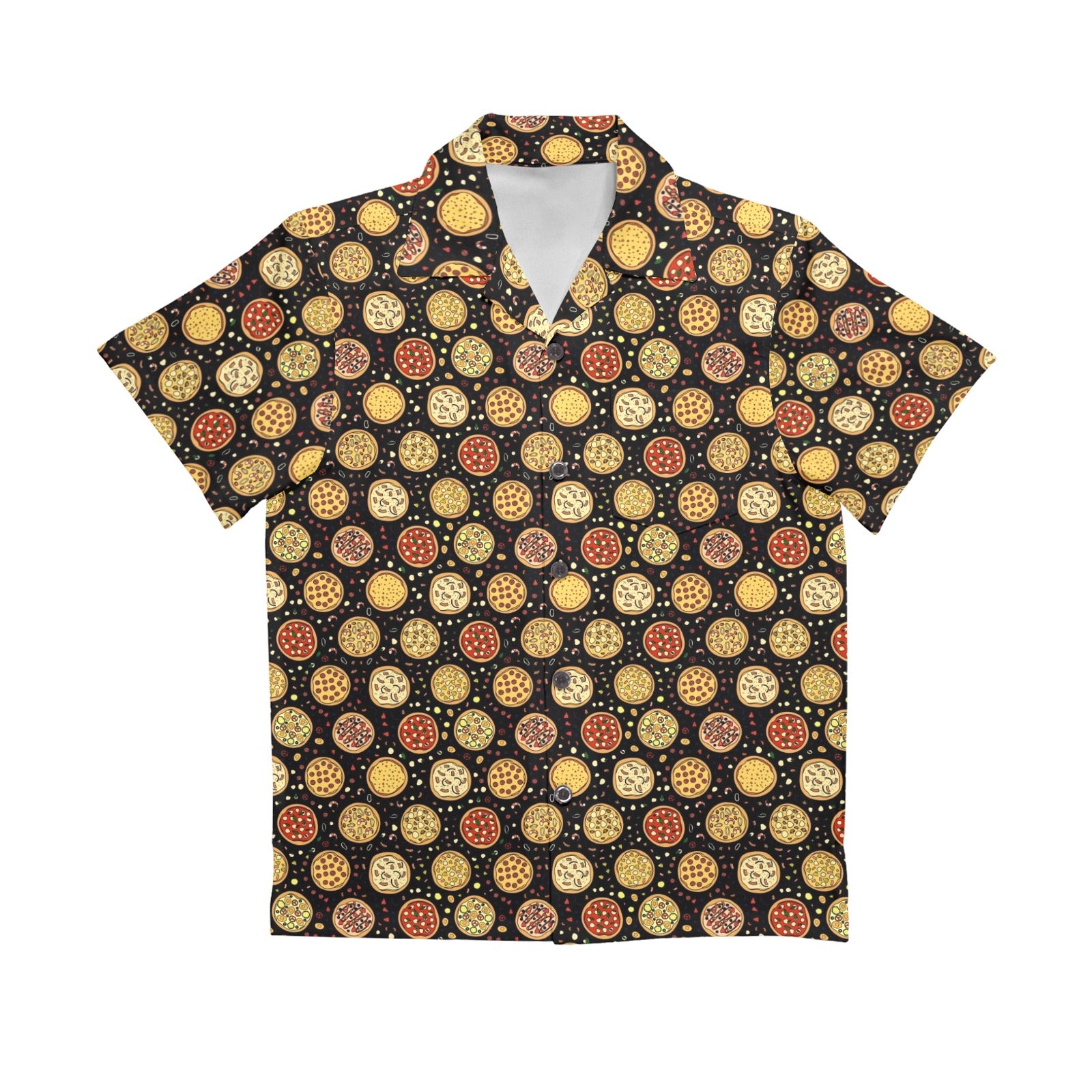 Round Pizzas On Black Senior Kids Hawaiian Shirt
