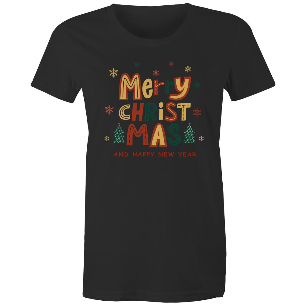 Merry Christmas And Happy New Year - Womens T-shirt Black Womens Christmas T-shirt Christmas Printed In Australia
