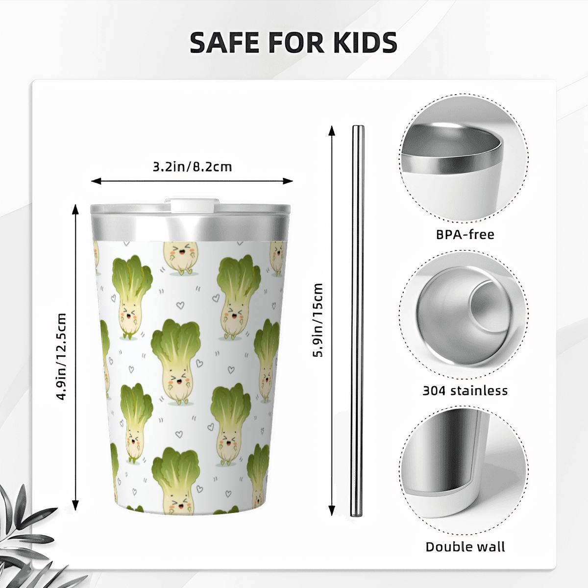 Happy Bok Choy Small Stainless Steel Travel Mug Cup 12oz/350ml