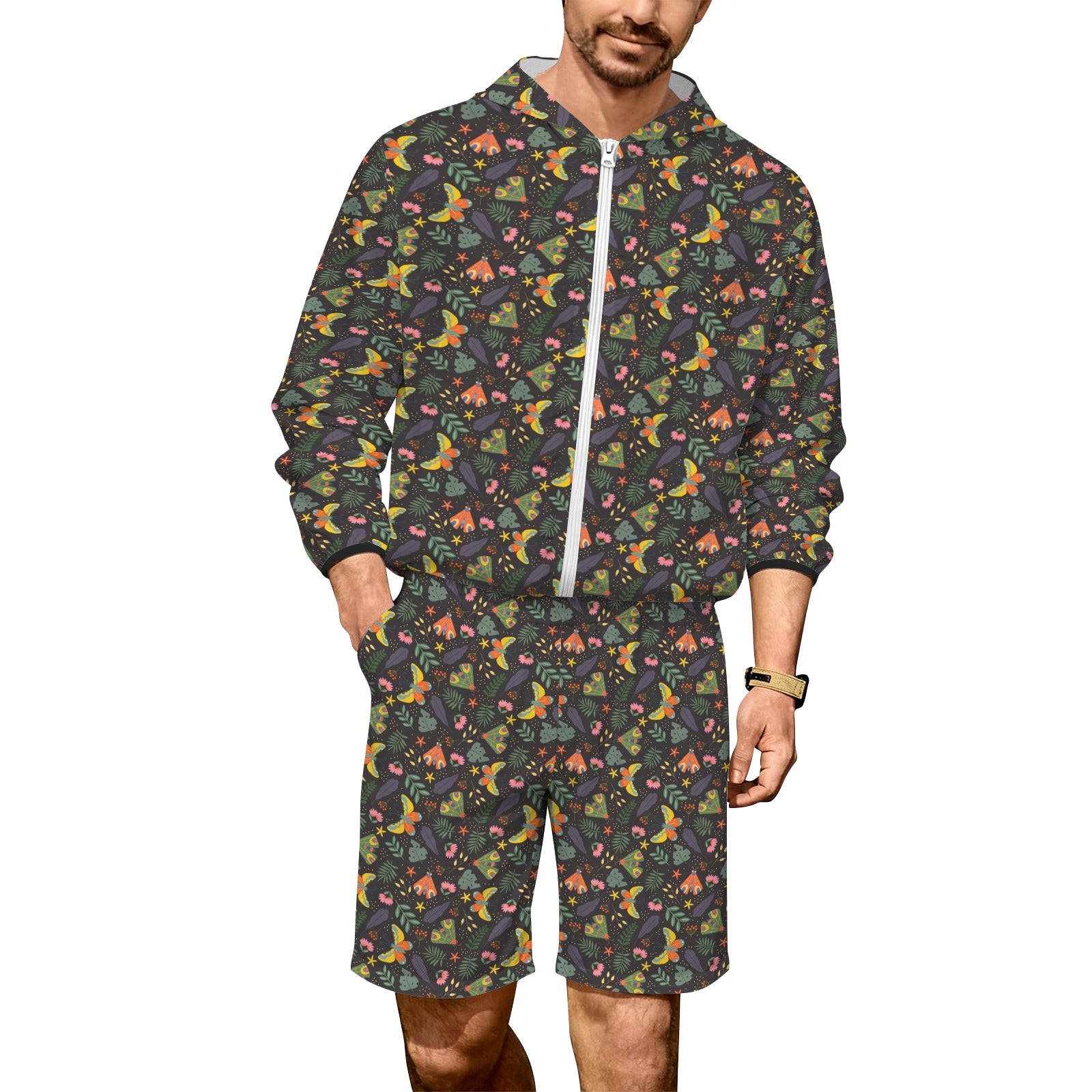 Dark Butterfly Men's Lightweight Sun Hoodie & Shorts Set 4XL Men's Lightweight Sun Hoodie & Shorts Printed Offshore
