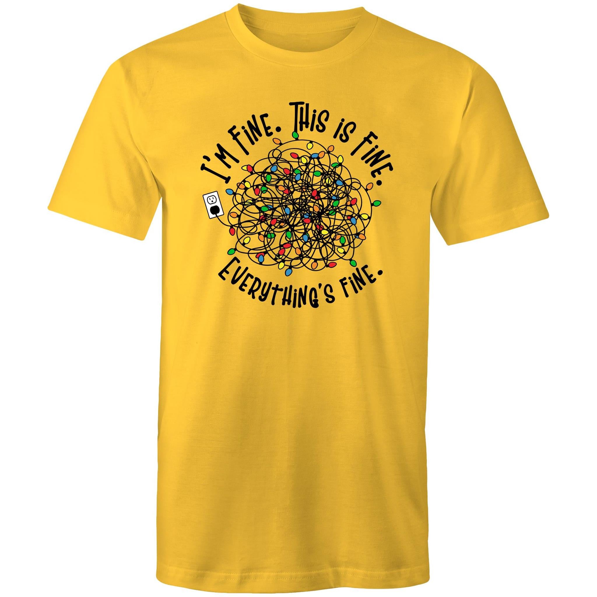 Tangled Christmas Lights, I'm Fine, This Is Fine, Everything Is Fine - Mens T-Shirt Yellow Mens Christmas T-shirt Christmas Printed In Australia