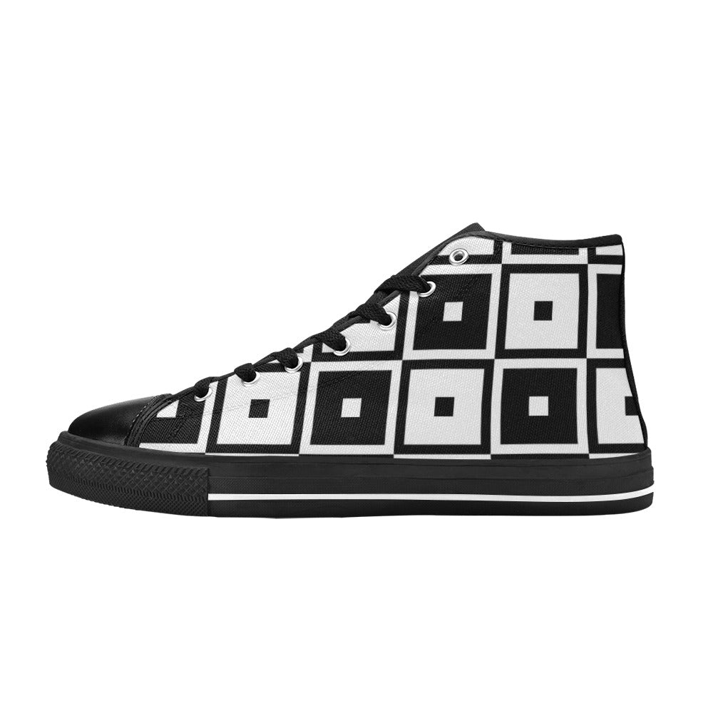 Black And White Squares - Men's High Top Canvas Shoes
