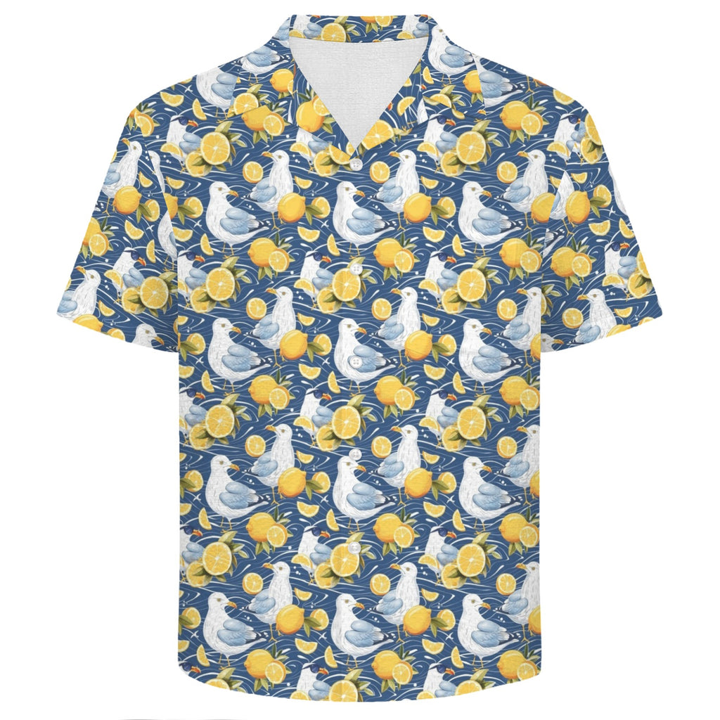 Lemon Seagull Men's Crinkle Hawaiian Shirt