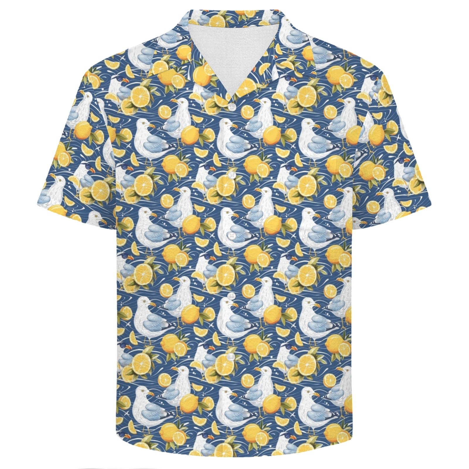 Lemon Seagull Men's Crinkle Hawaiian Shirt