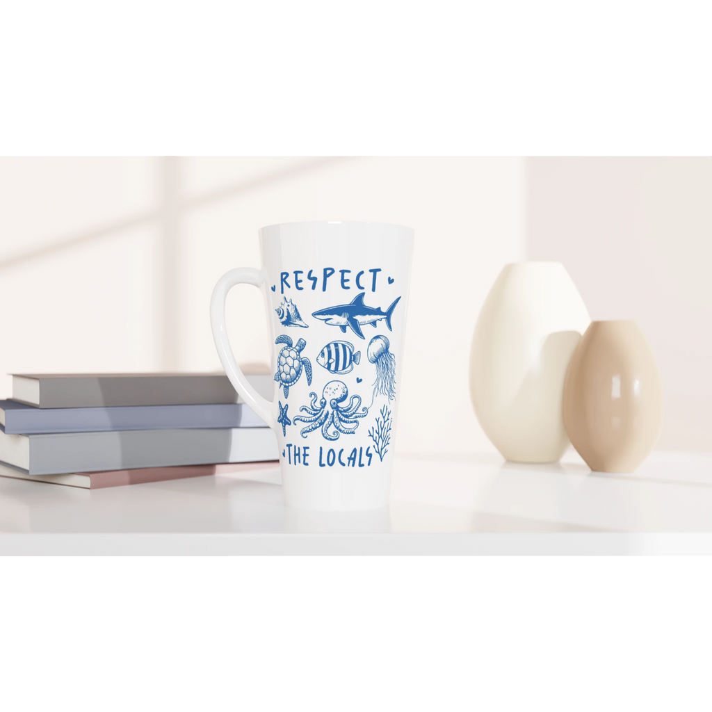 Respect The Locals, Sea Life - White Latte 17oz Ceramic Mug Latte Mug animal Globally Fulfilled Ocean