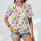 Pastel Flowers Women's Short-Sleeve Button Up Shirt
