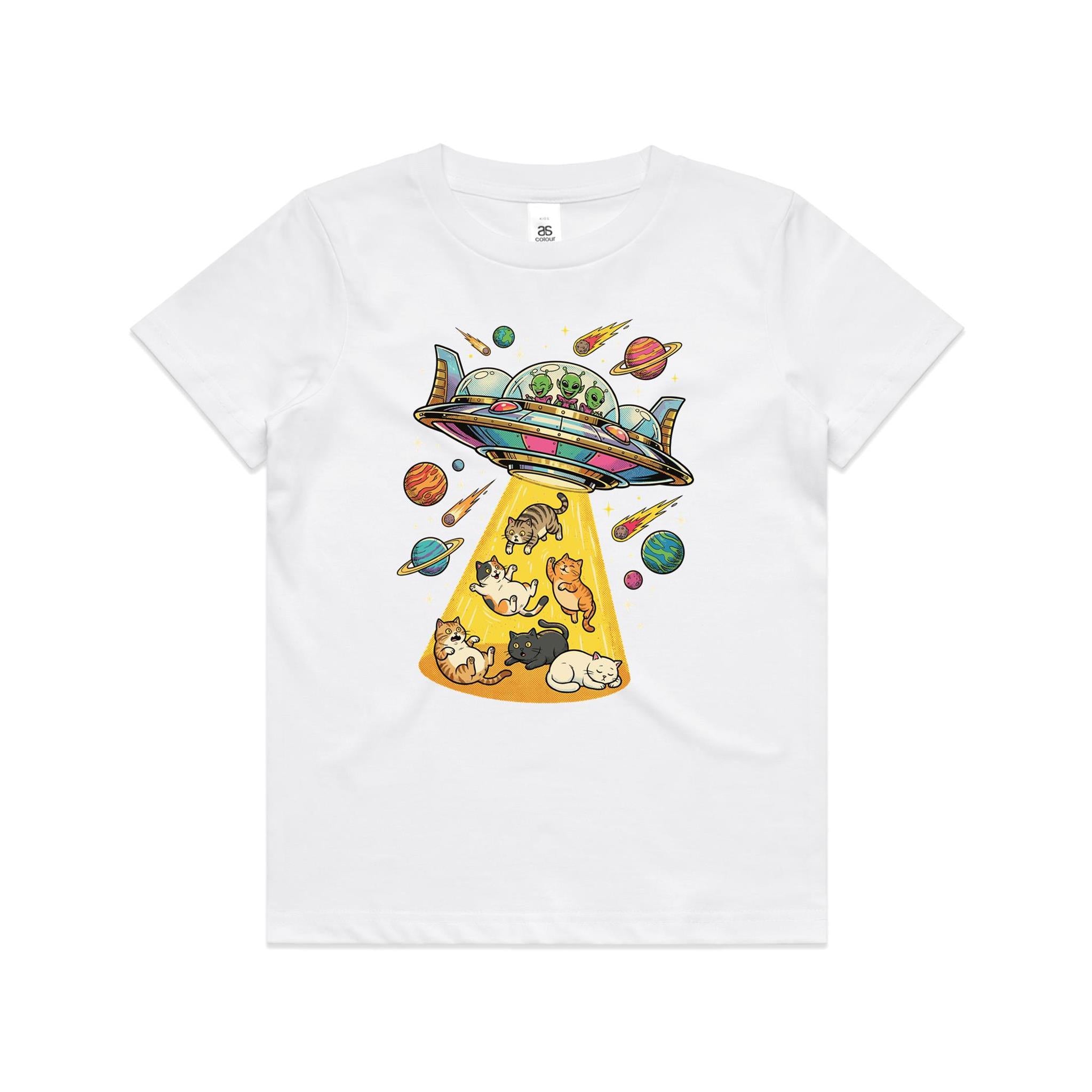 UFO Cat Abduction - Kid's AS Colour T-shirt White Kids Youth T-shirt animal Printed In Australia Sci Fi