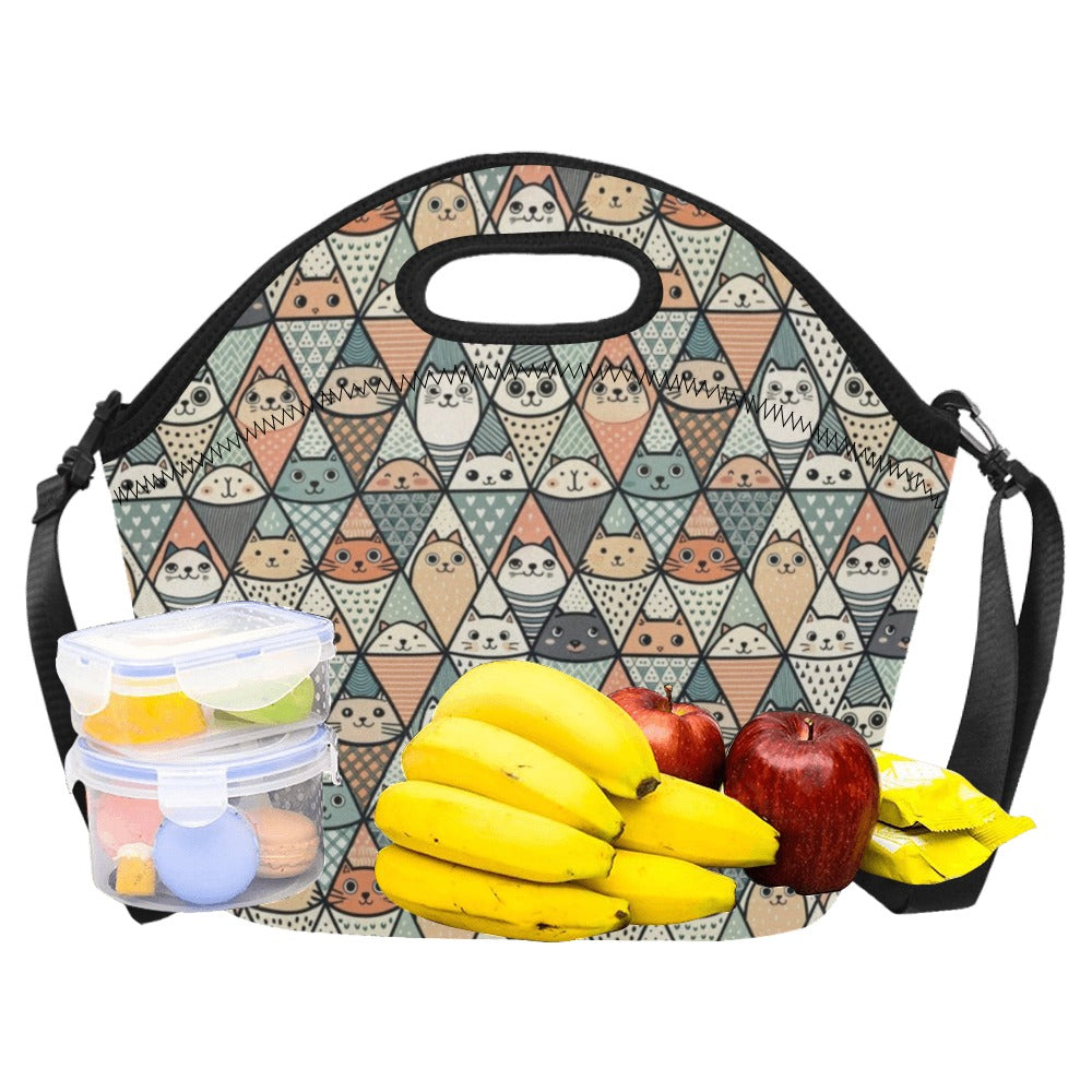 Diamond Cat Pattern Neoprene Lunch Bag/Large (Model 1669) Neoprene Lunch Bag animal Printed Offshore