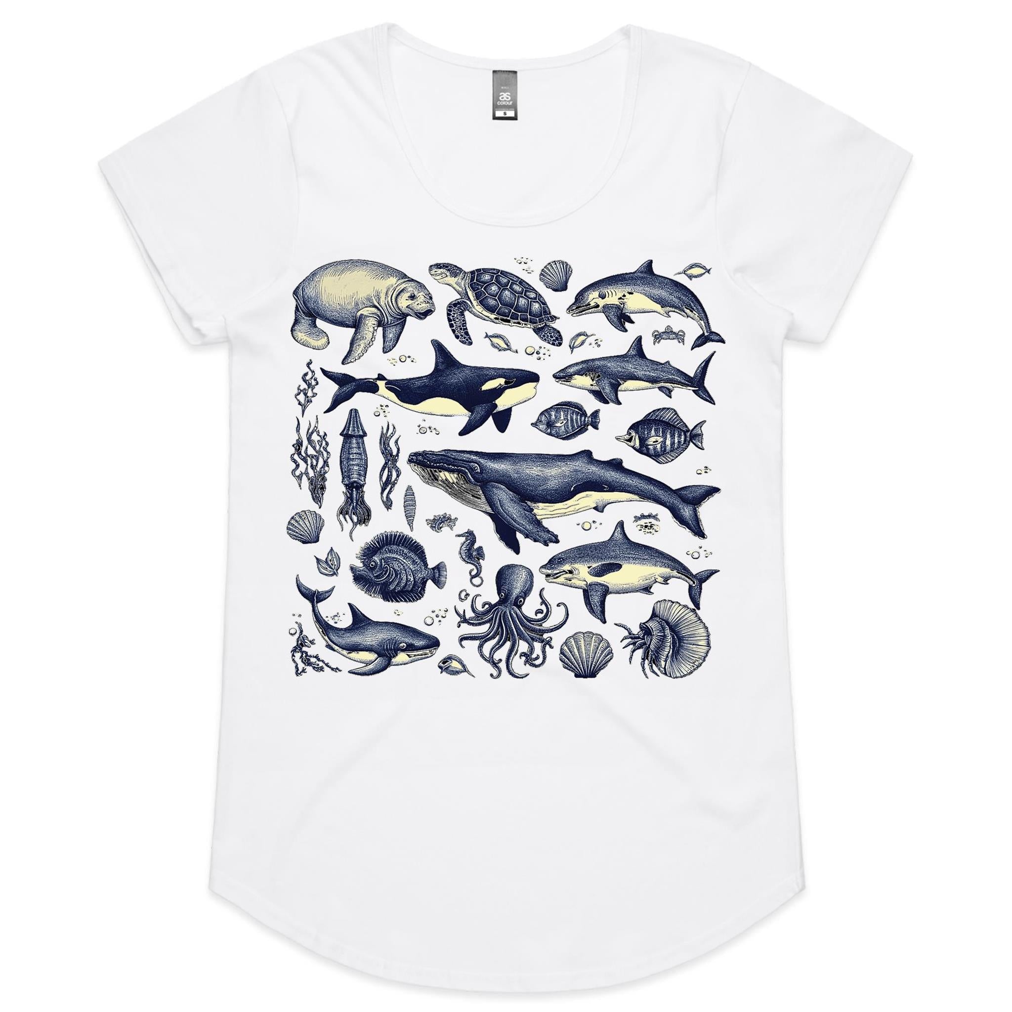 Sea Creatures - Womens Scoop Neck T-Shirt White Womens Scoop Neck T-shirt animal Printed In Australia