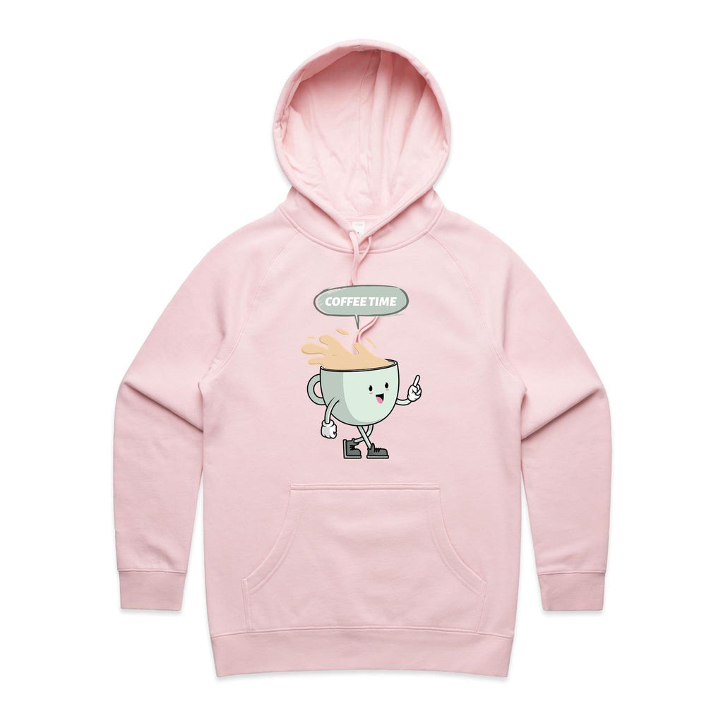 Coffee Time - Womens Hoodie Pink Womens Hoodie Coffee Printed In Australia